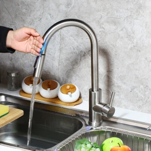 Touch Sensor Matt Kitchen Sink Faucet Pull Out Sprayer Swivel Mixer Tap Chrome - Picture 1 of 10