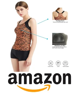 Damen Tankini Shorts Set Größe M Badeanzug Racerback Boyshort sportlich orange - Bild 1 von 6