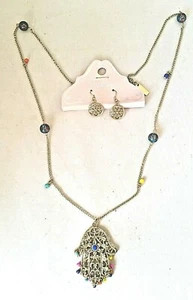 PC8304 COLLAR COLGANTE MIKA TONO ORO METAL HAMSA MANO DE FATIMA CUENTAS PIEDRAS PRECIOSAS - Imagen 1 de 2