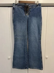 VTG Y2K LEI Jeans Sz 7 Leather Corset Lace Up Fly, No Pockets FLARE/BELL BOTTOMS - Picture 1 of 11