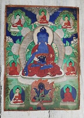 Mongolian Tibetan Antique Thanka Thangka Painting Blue Medicine Buddha Healing • 199.99$