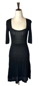 M Missoni Dress Women Small Black Square Neck Sheer Knit Fit And Flare Gothic - Picture 1 of 9