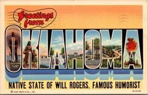 Grüße aus Oklahoma, Native State of Will Rogers, berühmter Humorist - Postkarte - Bild 1 von 2
