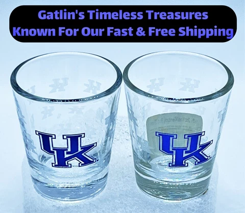 Set of 2 University of Kentucky Wildcats Logo Whiskey Shot Glasses 2oz  NCAA Cover