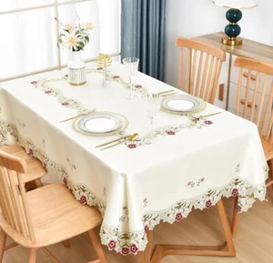 Wolkemer Jacquard Floral Tablecloth Little Rose Embroidered Cover 60" x 84" - Picture 1 of 3