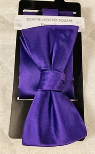 NEW BESPOKE Bow Tie & Pocket Square Eghplant Purple Pre Tied Adjustable - Picture 1 of 5