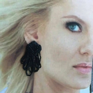 VTG Long black waterfall Chandelier Fringe Earrings Art Deco Big Dangle bugle  - Picture 1 of 4