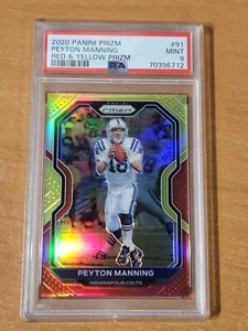 2020 Panini Prizm Red & Yellow Prizm Peyton Manning Card #91 #9/49 PSA 9 Mint - Picture 1 of 4