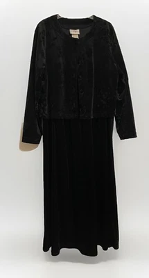 Vintage Black Velvet Studio Ease 2 pc Maxi Dress & Jacket Set 51” Long XL - Image 1 of 4
