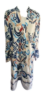 Vestido boho midi para mujer en capas XXL estampado Ikat manga larga Beach Resort nuevo con etiquetas - Imagen 1 de 13