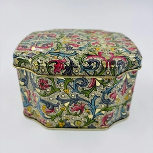 Vtg Metal Tea Tin Box Hinged Lid Paisley Trinket Storage Made In England - Picture 1 of 14