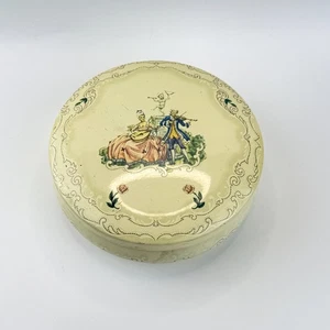 Vintage Rococo Revival Tin Trinket Box Round Storage Container - Picture 1 of 10