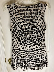 Daisy Fuentes Damen Top Bluse Small ärmellos beige & schwarz gerafft V-Ausschnitt - Bild 1 von 5