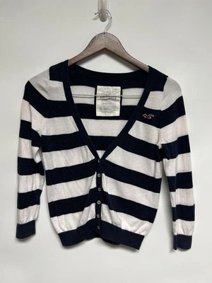 Vintage Y2K Hollister Navy Blue & White Striped Cardigan Womens M Fitted Preppy - Image 1 of 4