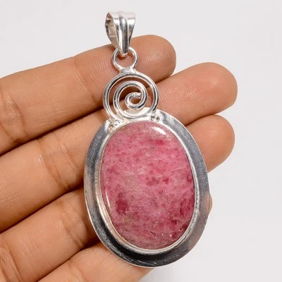 Colgante de plata 925 con piedras preciosas de rodonita natural joyería de moda 2,5" ARP-6593 Foto 1 de 3
