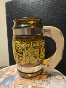 Vintage Amber Glass Barrel Shaped Marriotts Great America Mug - Picture 1 of 5