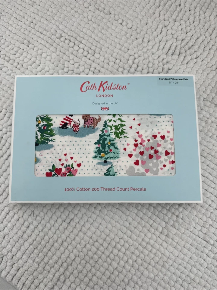 2 Fundas de Almohada Cath Kidston London Brillantes Par Navidad Pueblo Algodón Foto 1 de 1