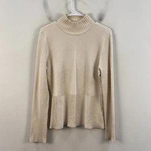 Classiques Entier Womens XL Silk Sweater Top Pullover Rib Knit Mock Neck Cream - Picture 1 of 11