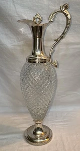 Decanter piatto vintage italiano in cristallo e argento con tappo alto 15,5" - Foto 1 di 19