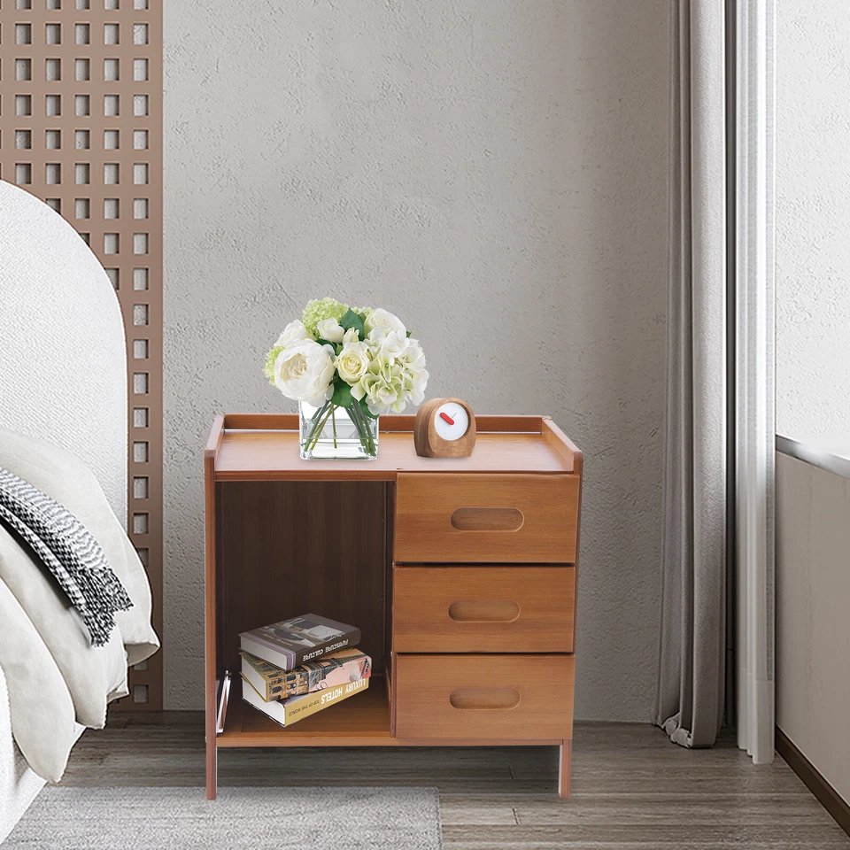 Mesita de noche de bambú con 3 cajones mesita de noche armario 40 cm mesita de noche dormitorio Foto 1 de 4