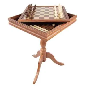 Checkers Wooden Chess and Backgammon Pieces Table Set Game Board With Storage - Picture 1 of 10