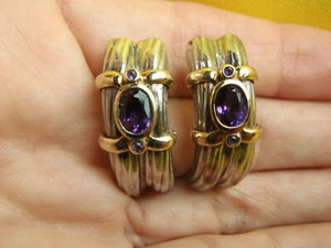 Schöne Clyde Duneier CID Sterling & 14kt Amethyst Kabel Ohrringe 1 1/8 x 3/8" - Bild 1 von 12