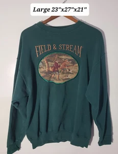 Vtg 90’s Field & Stream Embroidered Pictorial Hunting Green Large Sweatshirt - Bild 1 von 5