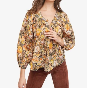 Top Floral Estampado Free People We The Free Mediano COOL MEADOW Naranja Terroso Boho - Imagen 1 de 13