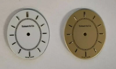 Nuevo de Lote Antiguo Tiffany & Co Esfera de Reloj Ovalada (Dorado O Blanco con Marcadores de Oro) 20mm X 24mm Foto 1 de 4
