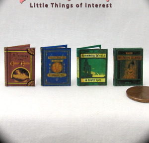 JULES VERN Set (4) Dollhouse Miniature Books 1" Scale 1:12 Scale Readable Books 