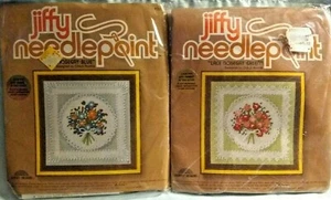 VTG - 2 - Needlepoint - Lace Nosegay - Green & Blue - Kits - Sunset Des, Jiffy - Picture 1 of 6