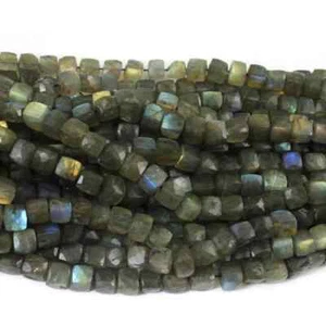 1 Strand Labradorite Cube Beads,Gemstone Faceted Box Shape Briolettes,Jewelry - Picture 1 of 3