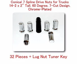 32 Pcs Conical 7 Spline Drive Nut For Trucks M14-1.5 XL Tall 2" w/ Spline key - Picture 1 of 1