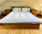 IKEA oak double bed frame, Silentnight mattress, 2 x bedside tables