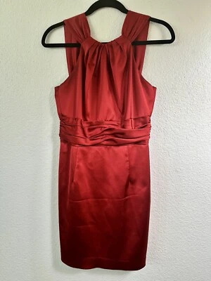 Vestido Vaina David Meister Rojo Satinado Talla 6 Sin Mangas Cóctel Formal Foto 1 de 4