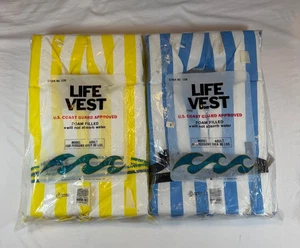 LOT 2 VINTAGE ADULT LIFE PRESERVER JACKET VEST BLUE YELLOW WHITE STRIPE Yacht - Picture 1 of 24