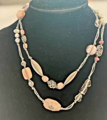 Collar extensor de cuarzo rosa con cuentas de 38" y 2" piedra jabonera SILPADA N2191 Foto 1 de 4