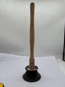 VINTAGE TOILET PLUNGER SPAN BRAND WOOD HANDLE RUBBER SUCTION CUP PLUMBING TOOL - Picture 1 of 9