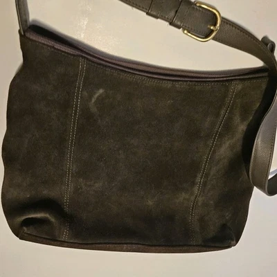 Bolsa tiracolo vintage Nine West marrom verde camurça alças ajustáveis - Imagem 1 de 4