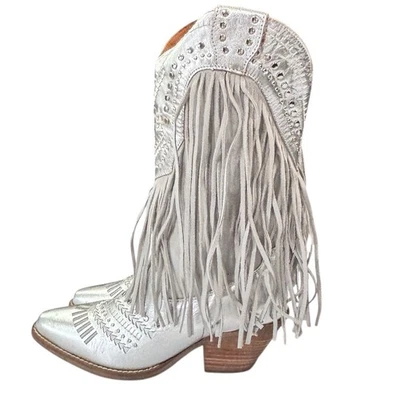 DINGO 女士 GYPSY STUDDED FRINGE TALL WESTERN 靴子 - SNIP TOE 尺码 8.5 — 第 1/4 张图片