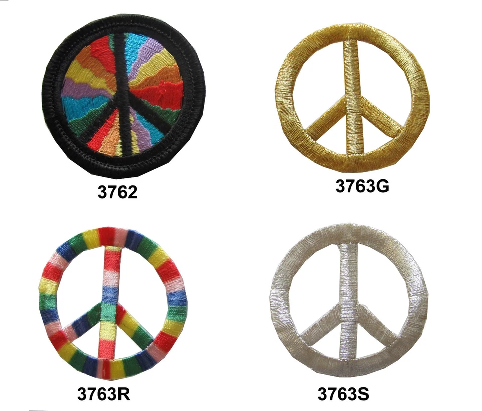 #3762/3563 Gold,Silver,Psychedelic Peace Sign Embroidery Iron On Applique Patch - Image 1 of 1