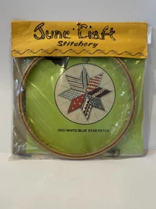Vintage June Craft HOOP-N-FRAME Stitchery Kit Red White Blue Star Americana 1974 - Picture 1 of 5