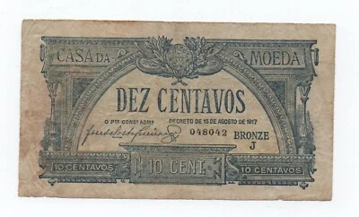 PORTUGAL 10 CENTAVOS 1917 PICK 94 LOOK SCANS - Image 1 of 2