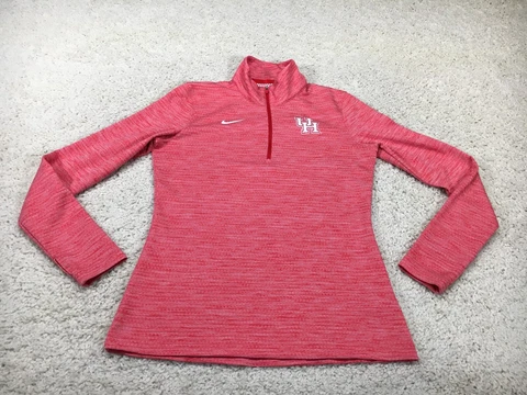 Houston Cougars Sweater Womens Medium Pink Nike Sweatshirt 1/4 Zip Pullover Logo Cover