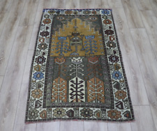 Oushak Prayer Rug Turkish Hand Knotted Oriental Wool Faded Kitchen Carpet 3x5ft