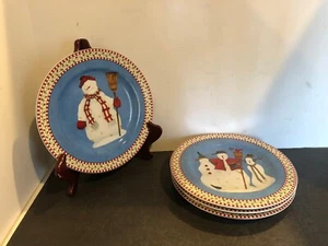 Set of 4 Vintage Sakura Snowman Debbie Mumm 8" Christmas Salad Plates - Picture 1 of 5