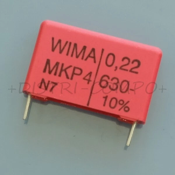 Condensateur MKP4 220nF 630VDC 280VAC pas 22.5mm Wima
