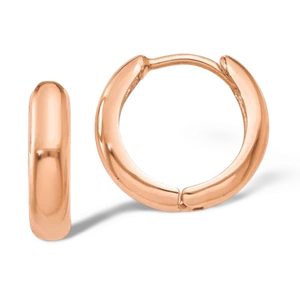14K Solid Rose Gold Round Huggie Mini Hoop Earrings - Picture 1 of 8
