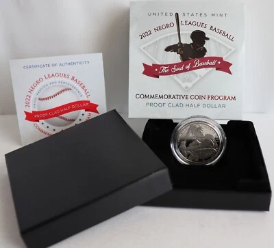 2022 S Negro Leagues Baseball Clad Half Dollar PROOF Coin with Box and COA - Image 1 of 4