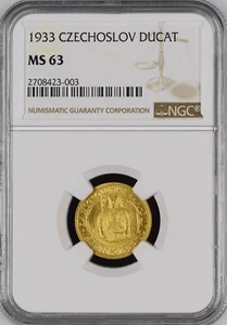 CZECHOSLOVAKIA - CZECH REP , GOLD 1 DUCAT 1933 KREMNICA MINT  NGC MS 63 , RARE1 - Picture 1 of 2